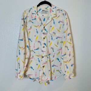 Vintage I.D.Required Casual Button Up Shirt Bowling Pin & Ball Print OSFA 80's